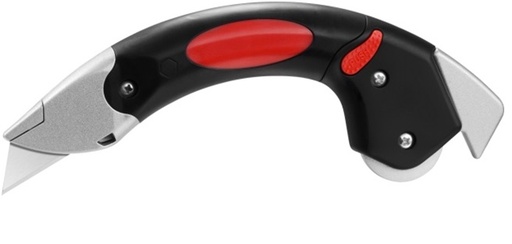 Mocny nóż stały na ostrza trapezowe i hakowe z kółkiem prowadzącym dla zwiększenia komfortu pracy beznarzędziowa wymiana ostrza